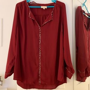 ModCloth 1X Red Blouse w/ minimalist floral detail
